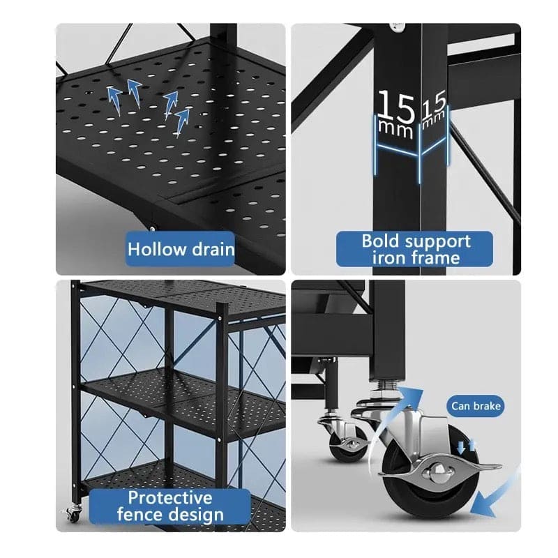 3 Layer Foldable Mobile Wheels Storage Cart, Large Iron Multifunctional Living Room Rack, Multilayer Bookshelf Display Kitchen Storage Rack, Metal Shelving Units Storage Racks with Lockable Wheels, Kitchen Home Space Saving Organizer 3 Layer Foldable Mobile Wheels Storage Cart, Large Iron Multifunctional Living Room Rack, Multilayer Bookshelf Display Kitchen Storage Rack, Metal Shelving Units Storage Racks with Lockable Wheels, Kitchen Home Space Saving Organizer